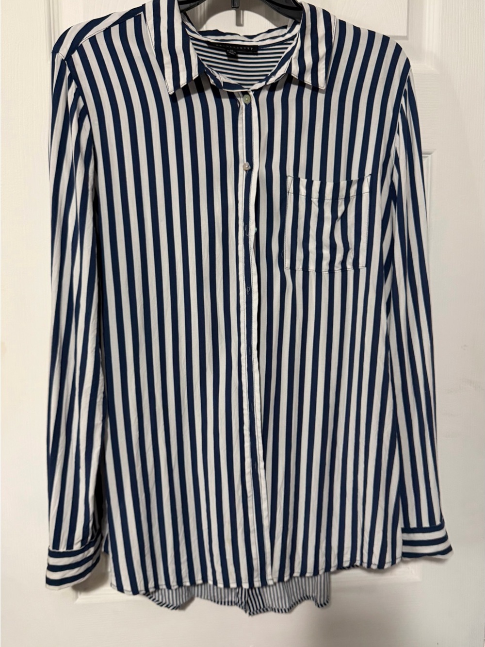 Jane and Delancey Navy and White Vertical Stripe Button-Down Shirt